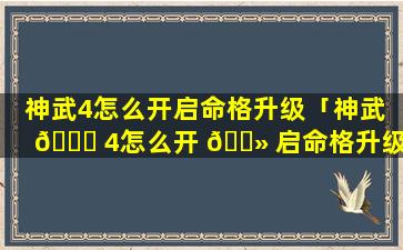 神武4怎么开启命格升级「神武 🐎 4怎么开 🌻 启命格升级技能」